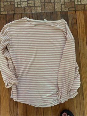 Old Navy Pink and White Striped Long-Sleeve Tee